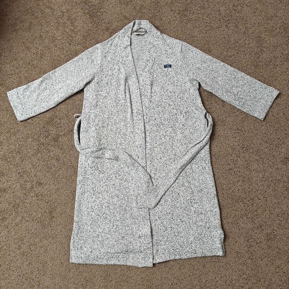 LL Bean Womens Gray Marled Sweater Fleece Robe 507457 Small Regular Tie Waist - Picture 2 of 15